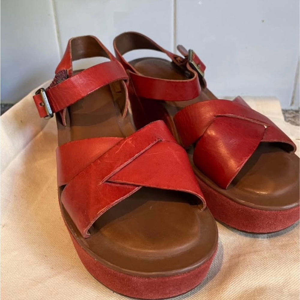Kork-Ease Red and Brown Sandals with Chunky Platform